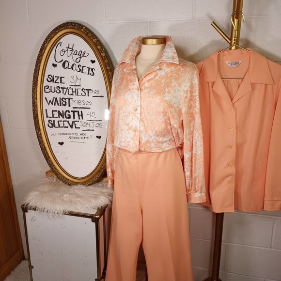 VTG 70s Eccobay 3 Piece Peach WM Suit S